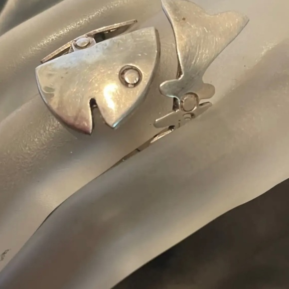 Stunning Vintage Taxco Mexico Fish Skeleton Sterling Silver Wrap Adjustable Stat - Picture 9 of 11